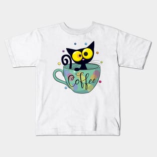 Black cat in cup Kids T-Shirt